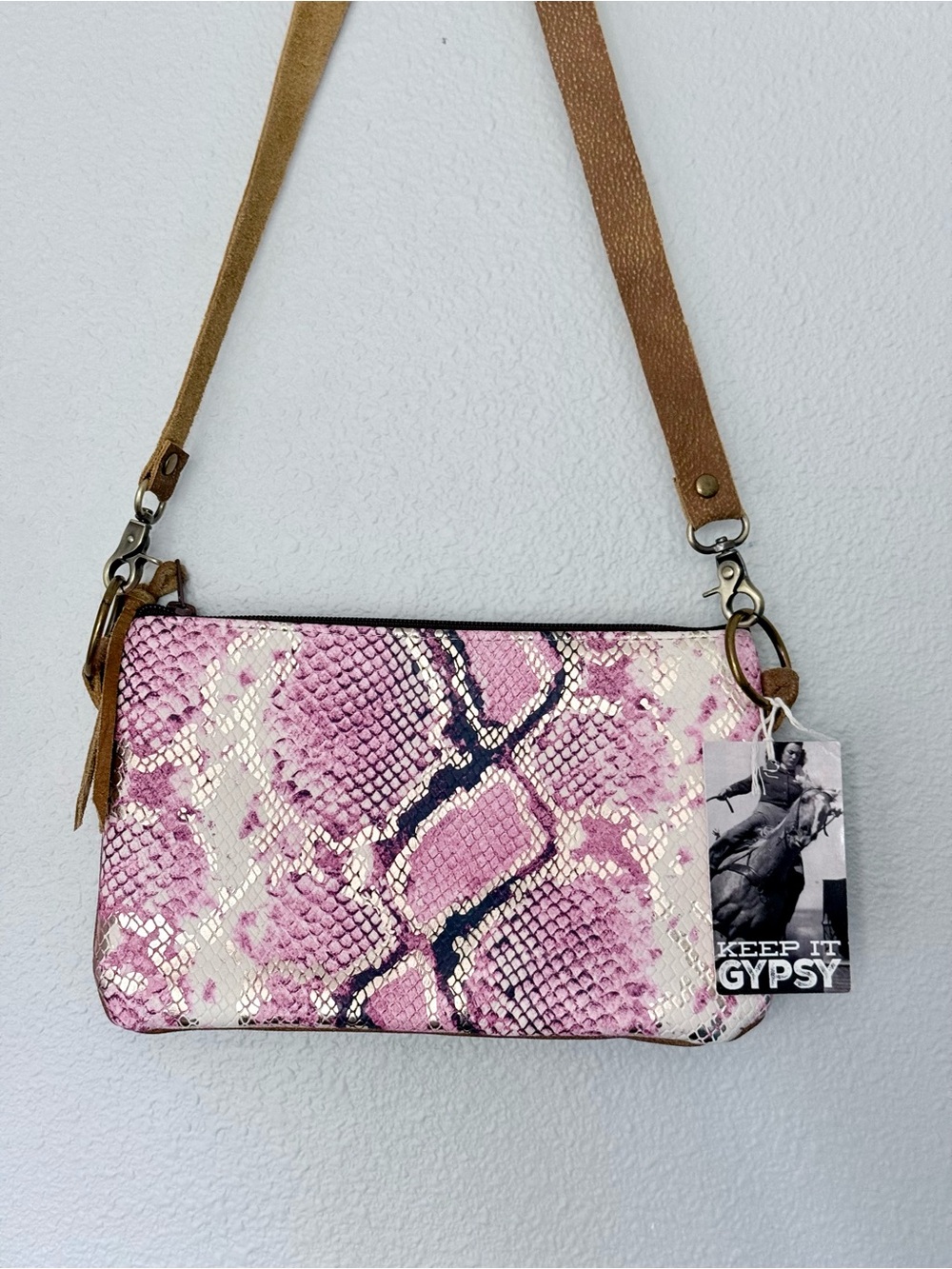 Keep it Gypsy Pink “Olive Pink Snake Print” Leather Cross Body Upcycled Custom - Picture 8 of 8